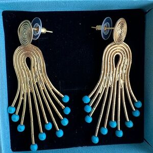 Gold and Turquoise Statement Dangle Earrings - Women Jewelry